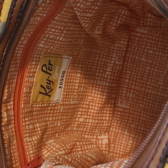 Fossil Key-Per Yellow Tan Ladybugs Coated Canvas Leather Top Handles Crossbody - Picture 11 of 15